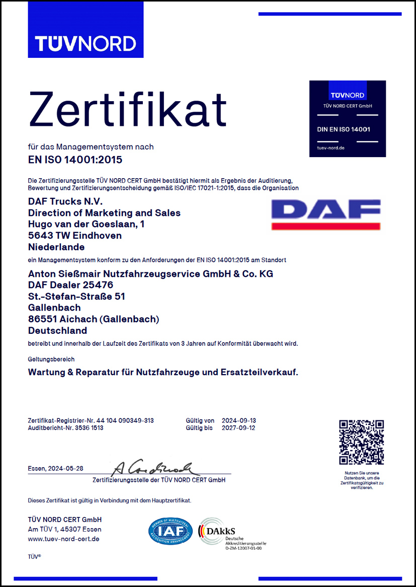 lkw werkstatt siessmair ISO Zertifikat 2024 2